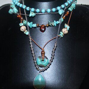 5 Piece 925 Sterling Silver Genuine Turqouise Charms Pendants Necklaces Chains